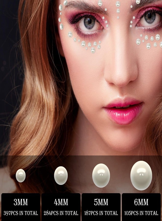 FEMBW 973Pcs Face & Hair Gems Stickers Fake Piercings– Self-Adhesive Face Jewels & Rhinestones for Eyes, Body, Makeup, Festivals – 3/4/5/6mm DIY Rave Accessories for Girls, Teens & Women (Pearl) - Image 2